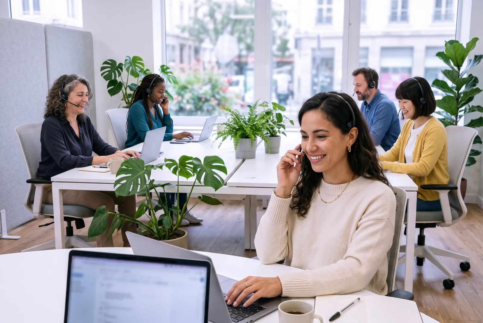 Équipe de télésecrétaires TelForce en ligne avec des clients